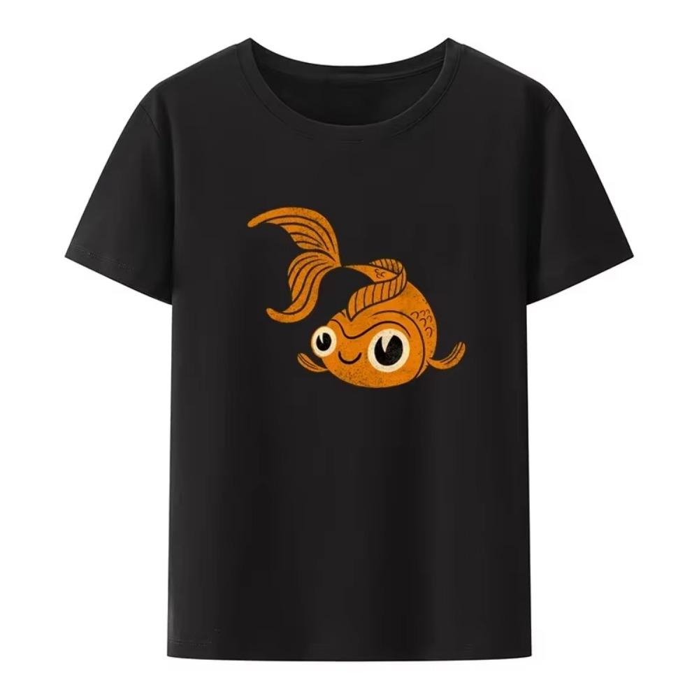 2023 Funny Tee New Arrival Aesthetic T-shirts Goldfish Graphic T-shirt Women Retro Camisa Masculina Cartoon Women's Top Loose