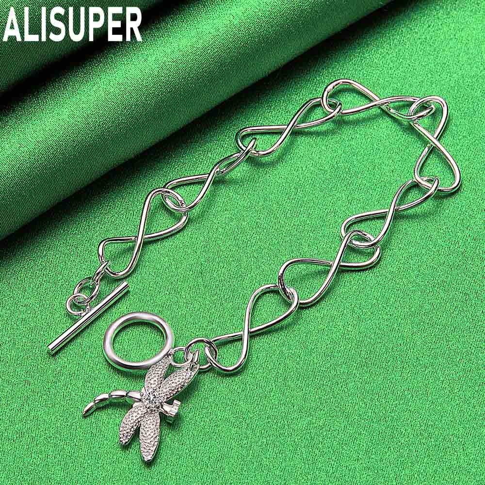 925 Sterling Silver Simple Dragonfly Side Chain Beautiful Bracelet Gift Jewelry