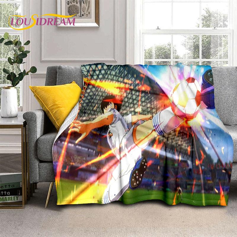 Cartoon Captain Tsubasa Fußball Weiche Flanelldecken, Überwurfdecke Bequeme Decke für Picknick Betten Sofa Zuhause Schlafzimmer Geschenke