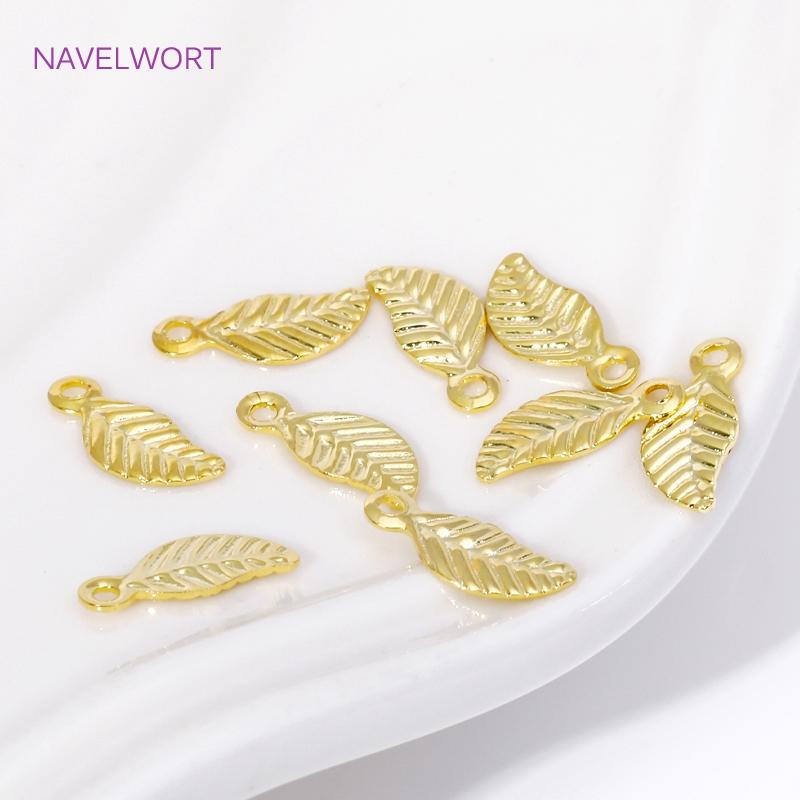 18K Vergoldetes Messing Mini Baum Blatt Blätter Charms Anhänger, Für Ohrringe Halskette Schmuckherstellung DIY Handgemachte Bastelware Großhandel