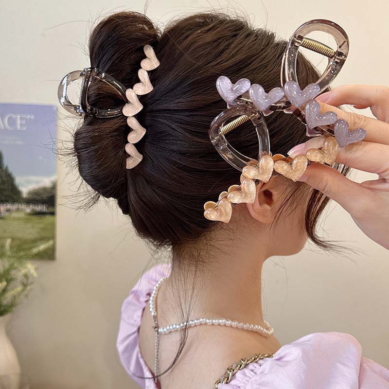 Korean Jelly Pink Acrylic Heart Hair Claws For Women  New Trendy Large Ponytail Hair Clip Headwear Hair Accessories
