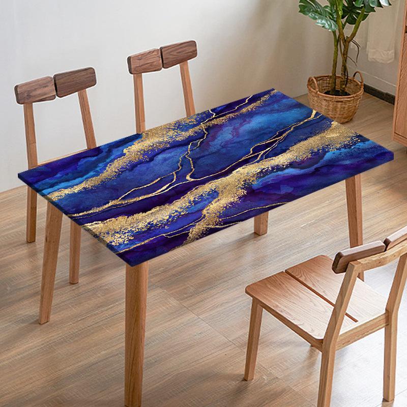 Black White Imitation Marble Texture Tablecloth Digital Printed Fabric Table Cover Restaurant Dining Table Edge