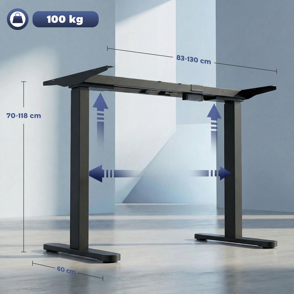 Electric Desk Frame, Height Adjustable, Memory Function, Steel, Black