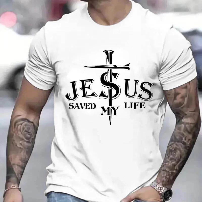 Y2k T-shirts for Men Clothes Short Sleeve T-shirts for Men Women's Tops Woman Jesus Saved My Life Unisex Oversized T-shirt Tops