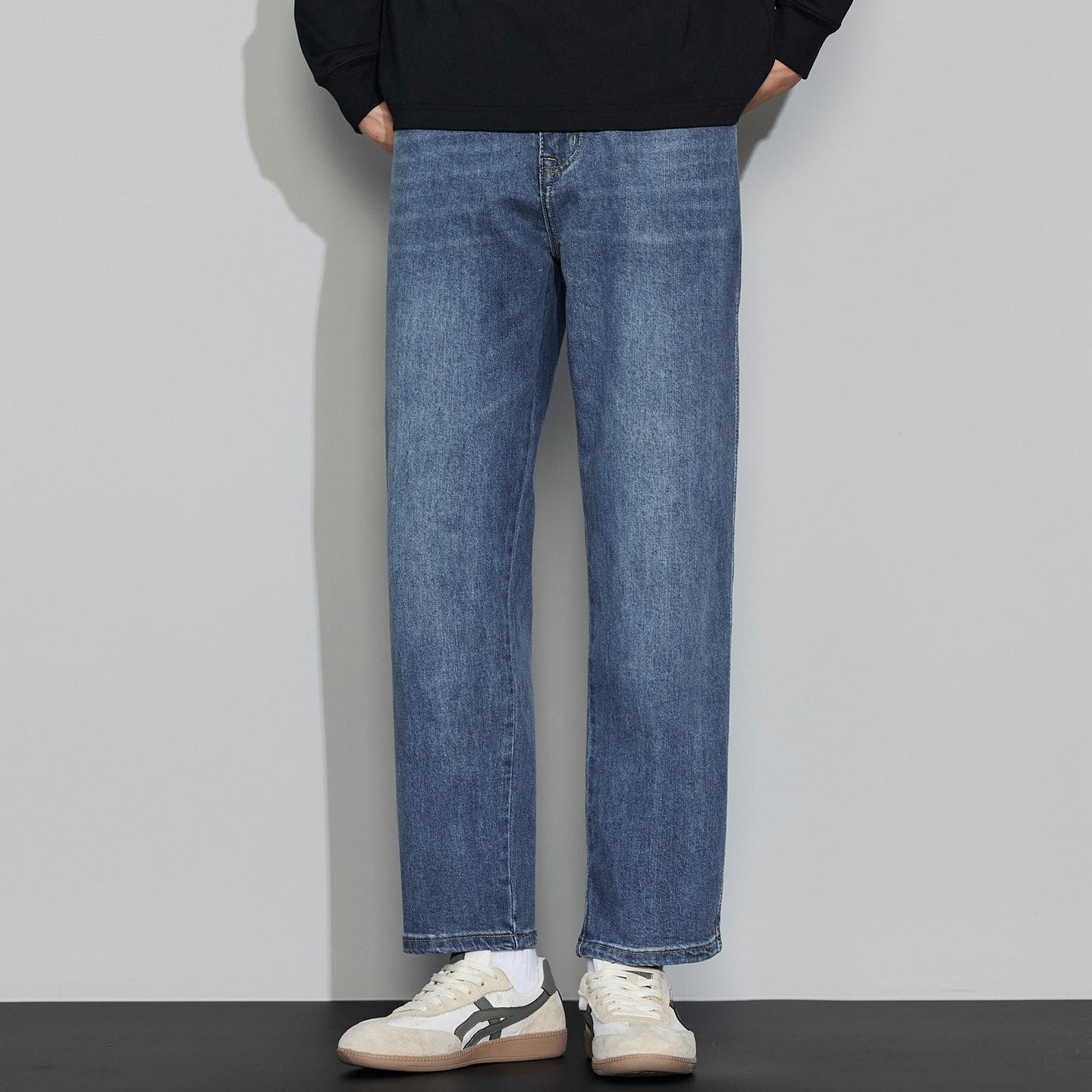 

Pure cotton petite nine-point jeans for men in autumn loose straight wide-leg elastic casual versatile trendy jeans 40 синій