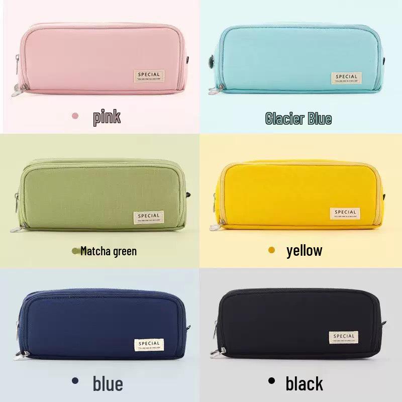 Cross-Border Double-Opening Student Pencil Case: Stain-Resistant, Solid Color, Large-Capacity, Multifunctional, Simple Travel Storage Bag