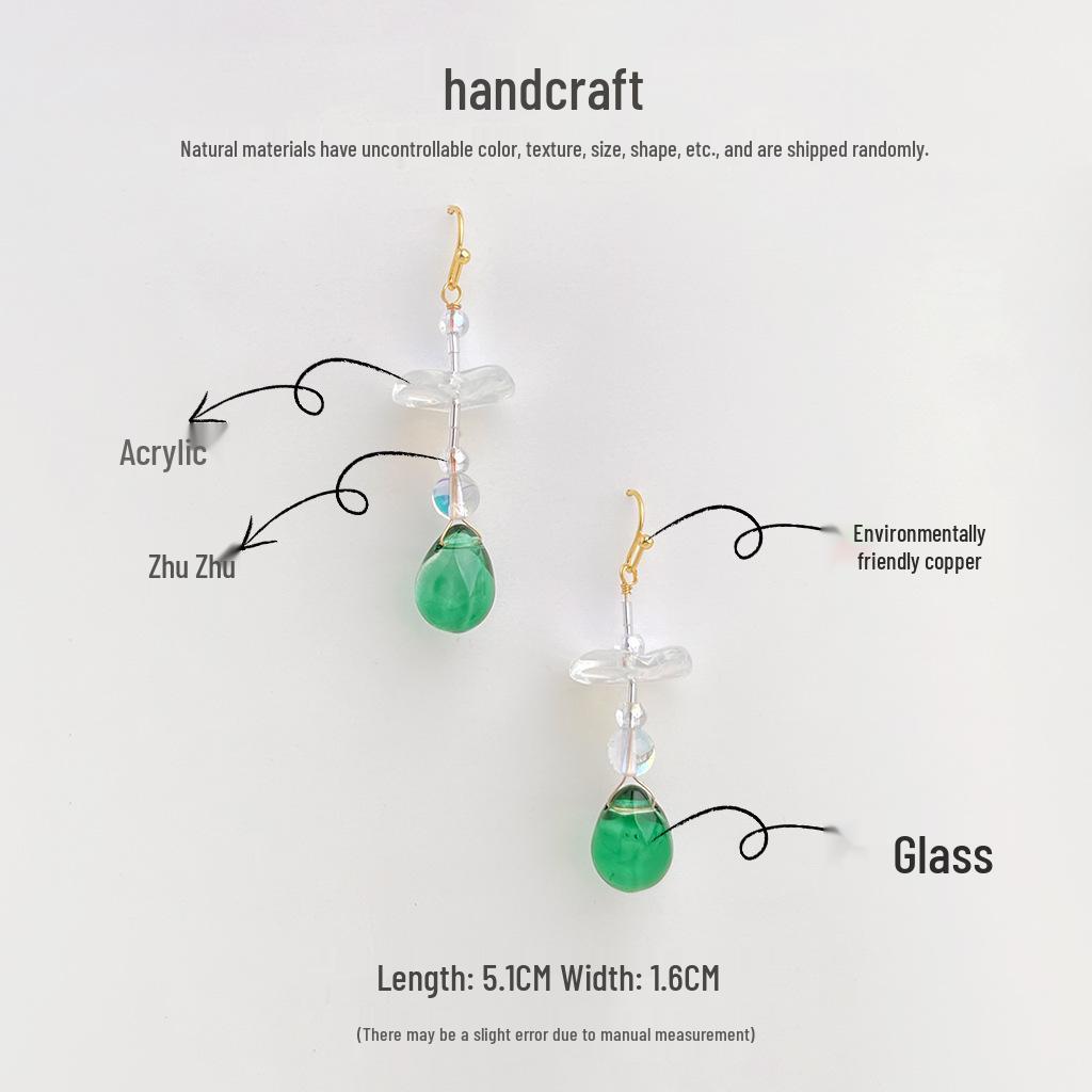 Original Chinese Style Lotus Leaf Tassel Glass Earrings – Retro Artistic, Elegant, Cool Green Design