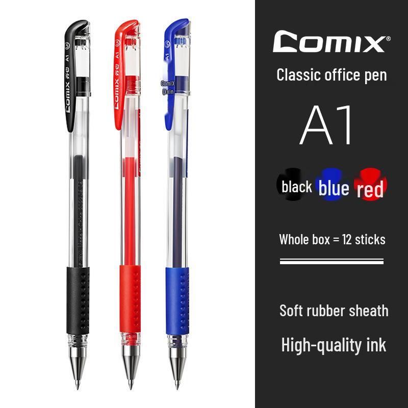 Qixin GP108 Quick-Dry Gel Pen for Students & Teachers - Black, Red, Blue Signature Colors