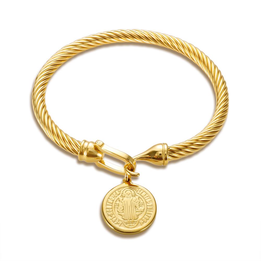 Elegant Stainless Steel Wire Bracelet with Diamond Accent and Non-Fading Horseshoe Buckle