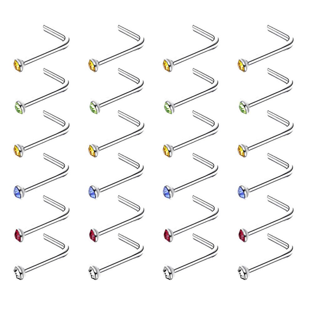 Curved Stainless Steel Rhinestone Nose Studs, L-Shaped Piercing Jewelry, 10-Pack