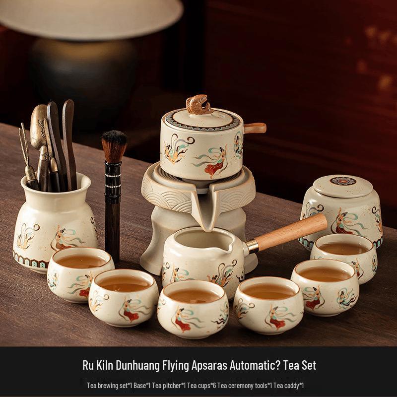 Ru Kiln Dunhuang Flying Apsara 9-Piece Ceramic Tea Set