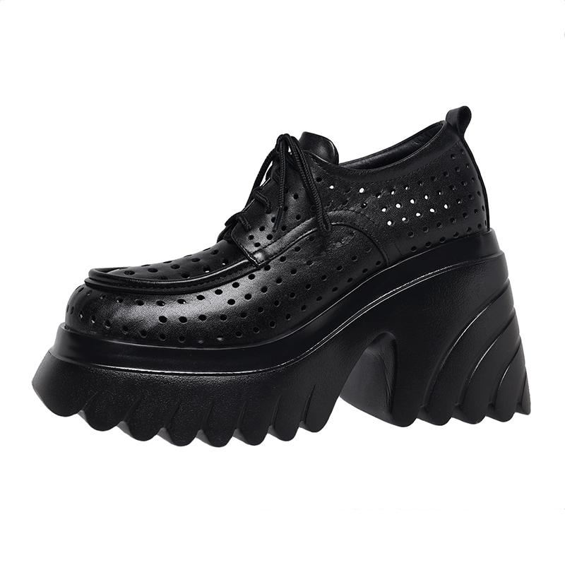 

Krazing Pot, сабо из коровьей кожи, весенние туфли на толстом высоком каблуке с круглым носком, лоферы без шнуровки, повседневные женские туфли-лодочки с украшениями на платформе 40 чёрный