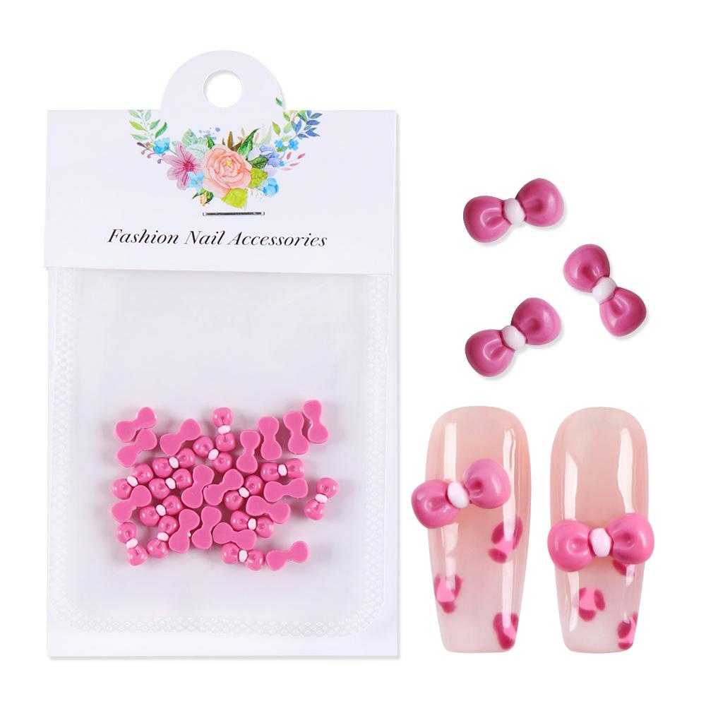 1Bag Pink Candy Ribbon Bows 3D Nail Charm Transparent Jelly Color Summer Nail Decoration Accessories DIY Manicure Decor Parts