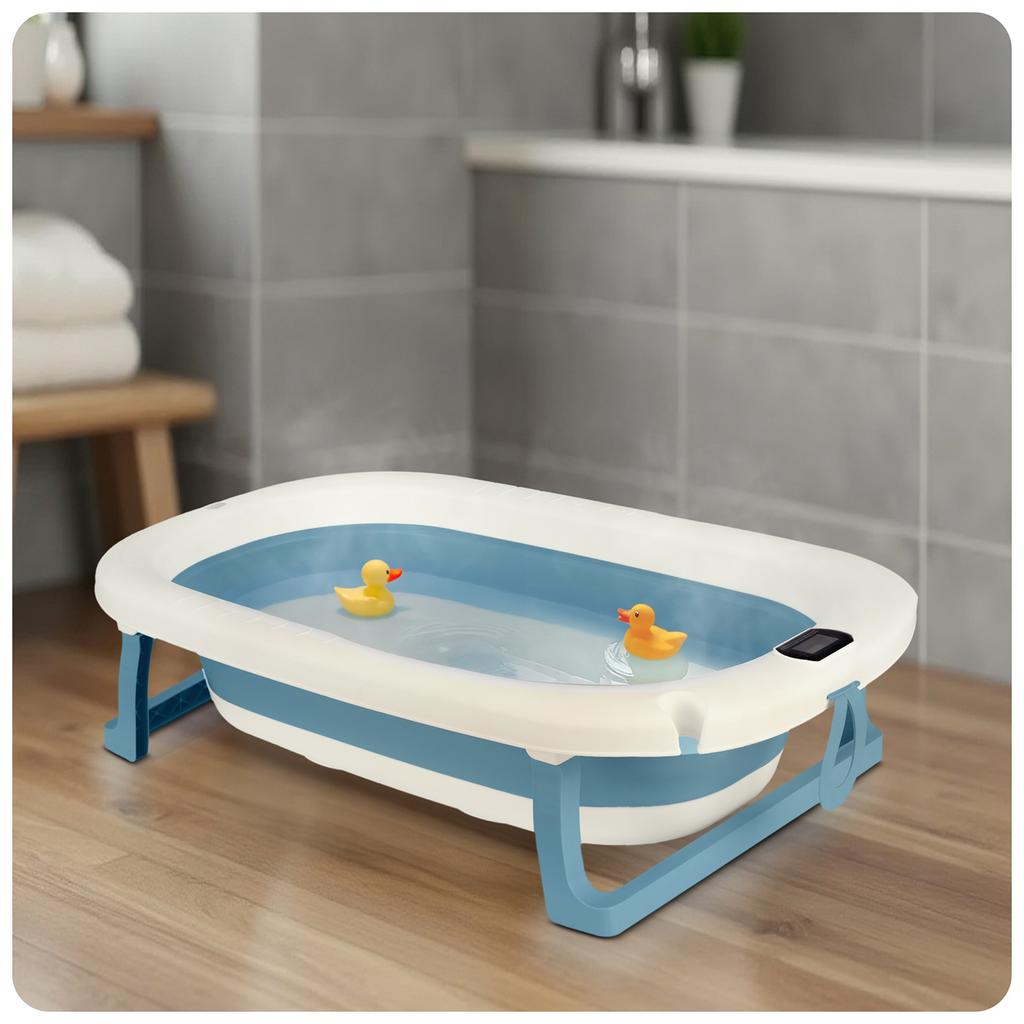 Folding Bathtub For Children And Infants With Thermometer And Insert, And