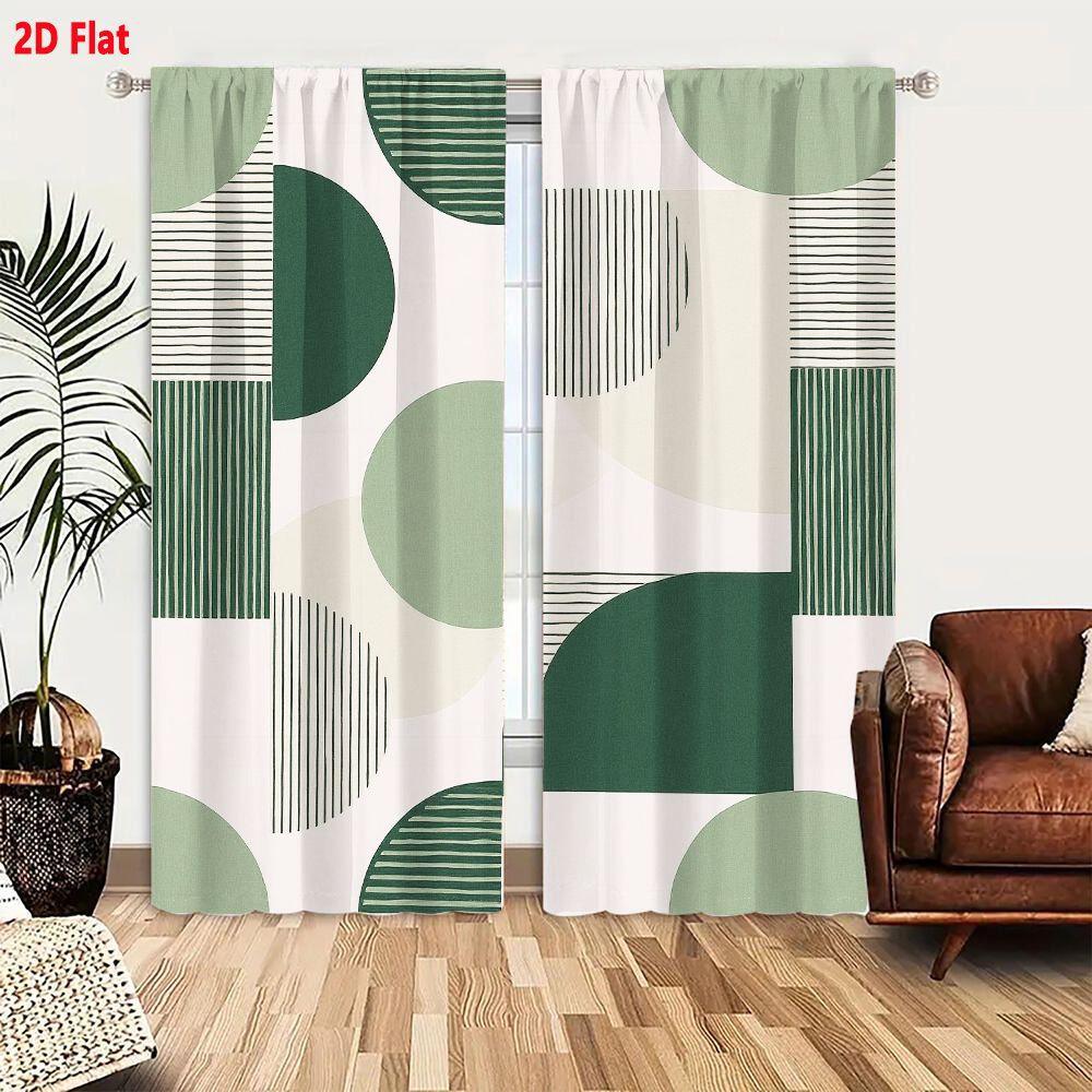 Geometric pattern curtain 2 pieces semicircle and lines on cream background, modern minimalist home decoration