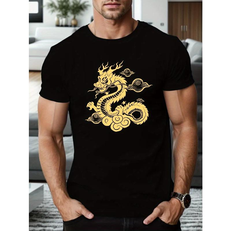 Chinese Dragon Print T Shirt, Tees For Men, Casual Short Sleeve T-shirt For Summer