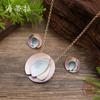 New Color Painting Oil Round Geometric Petal Stud Earrings Pendant Set, Women's Simple Flower Necklace