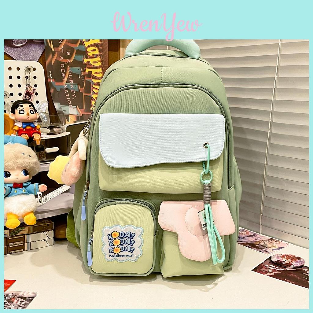 Nylon School Backpack For Girls With Shoulder Strap And Cartoon Letter Print Design For School And Travel