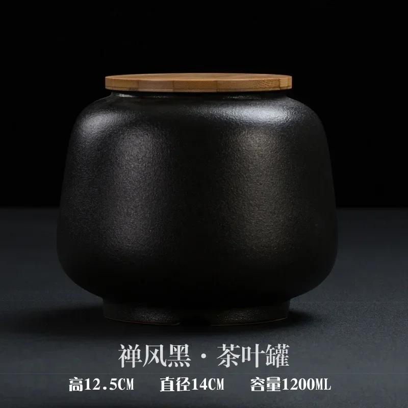Retro Black Ceramic Tea Pot Sealed Pu er Tea Container Household Storage Jar Traditional Chinese Tea Set Decor