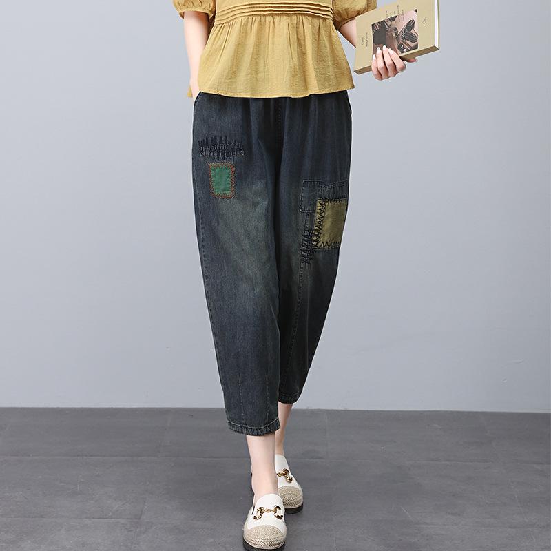 

Summer 2025 Women s Casual Loose Patchwork Denim Harem Jeans M синий