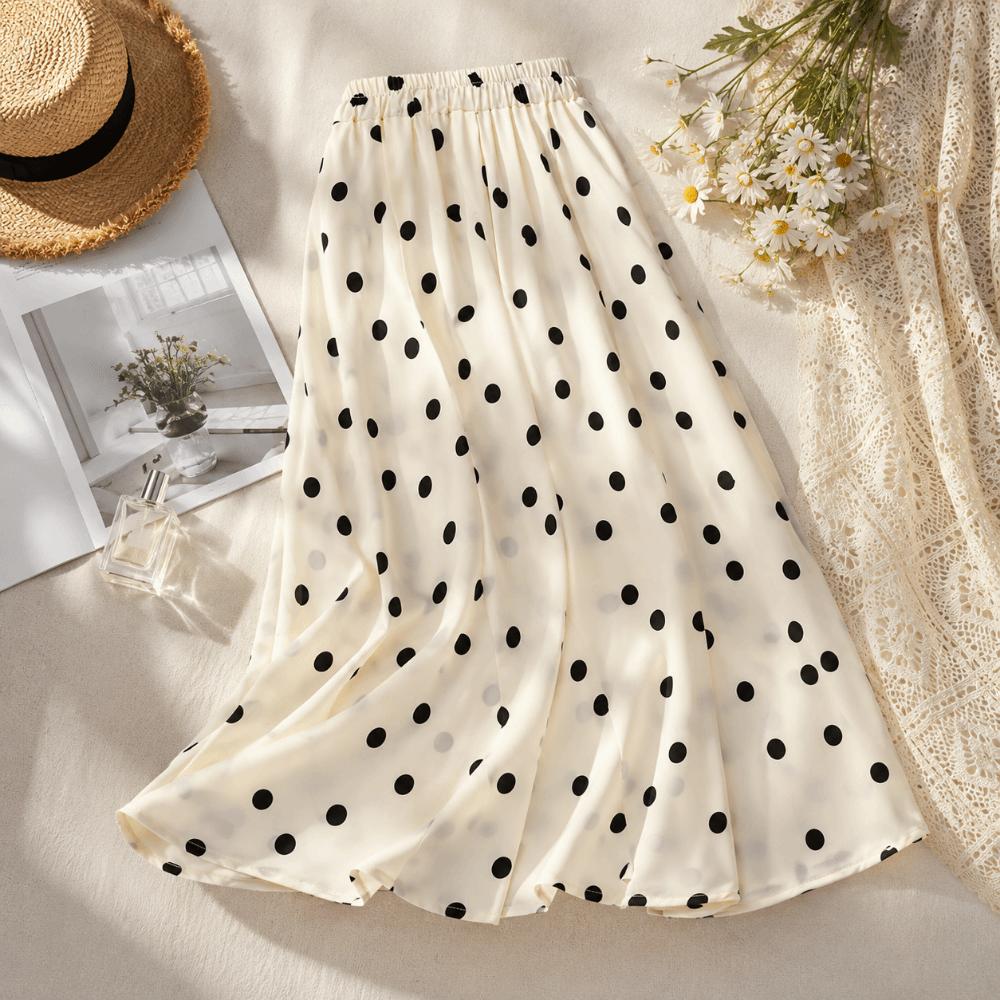 Slim Fit A-Line Skirt Elastic Waist Half-length Dress Vintage Polka Dot Skirt  Vacation