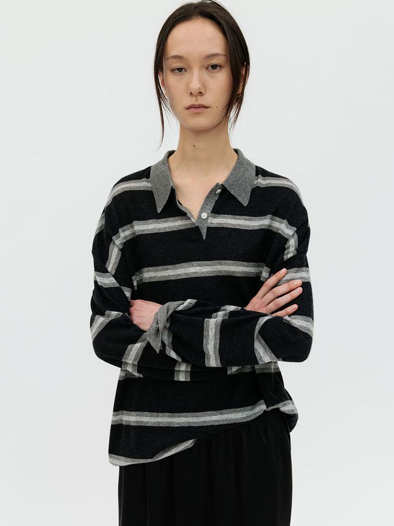Leubieleu Stripe Over-Fit Collar Knit (Charcoal)