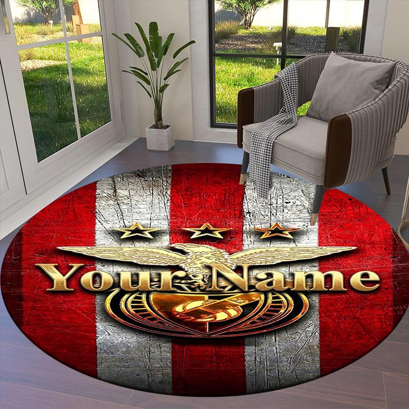 Benfica Crest Custom Name Round Area Rug Carpet Rug For Living Room Bedroom Sofa Playroom Decor Nonslip Floor Mat