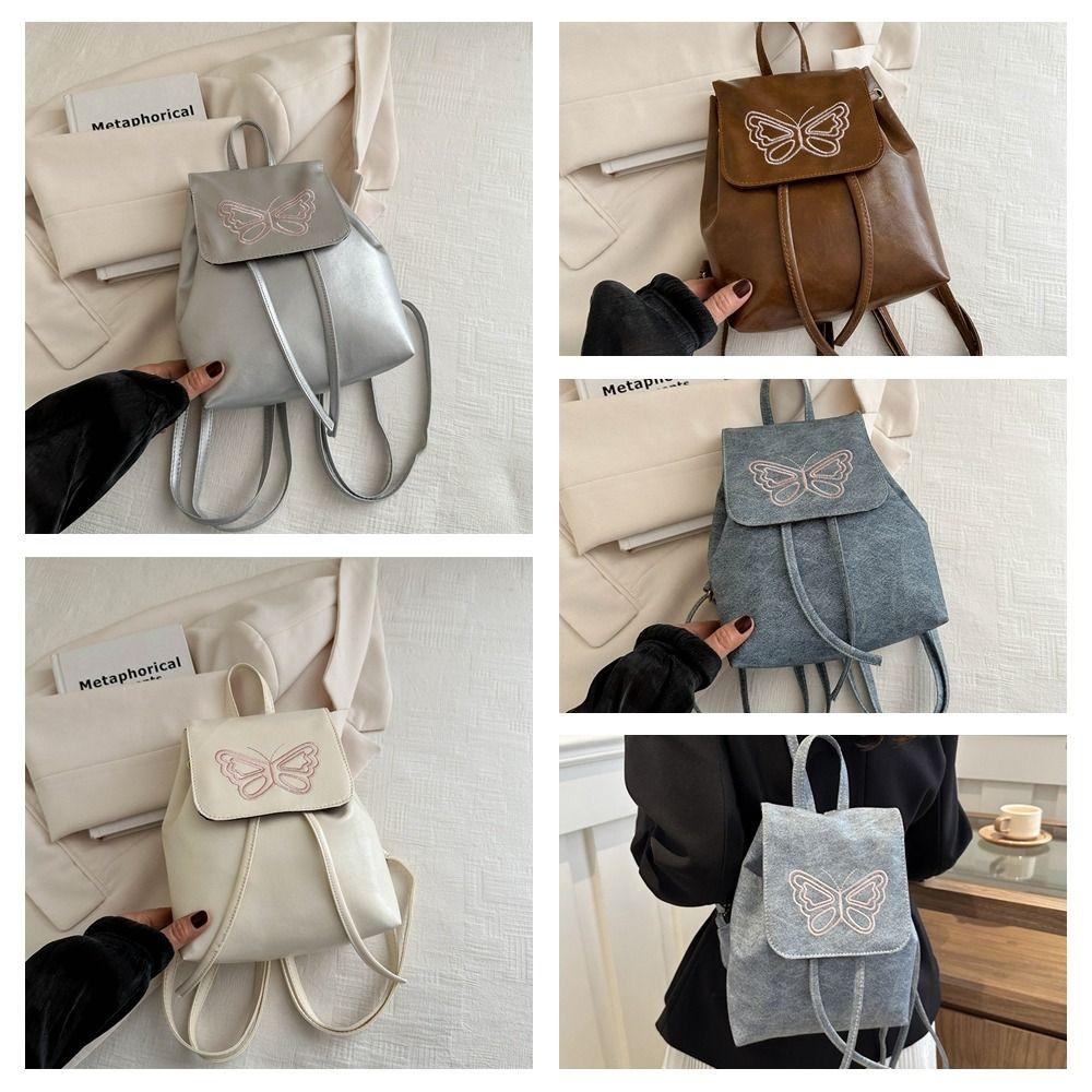 

Рюкзак большой емкости в корейском стиле с узором бабочки Y2k, школьная сумка, рюкзак из искусственной кожи для студентов