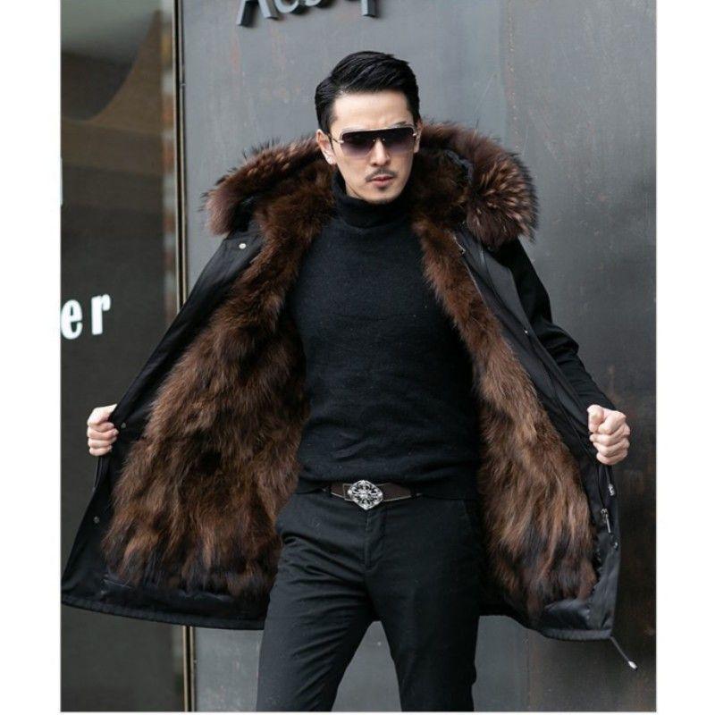 Men's Winter Imitation Mink Fleece Mid-Length Parka