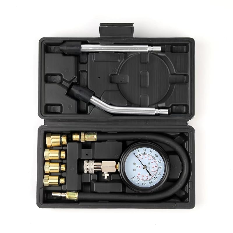 Compression Tester, 8Pcs Engine Compression Tester Kit Professional Petrol Gas Engine Cylinder Pressure Gauge 0-300 PSI Automotive Tool For