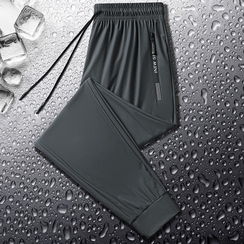 Ice Silk Pants Men's 2026 Summer Thin Quick-drying Breathable Sports Casual Trousers Plus Fat Large Size Air-conditioned Pants