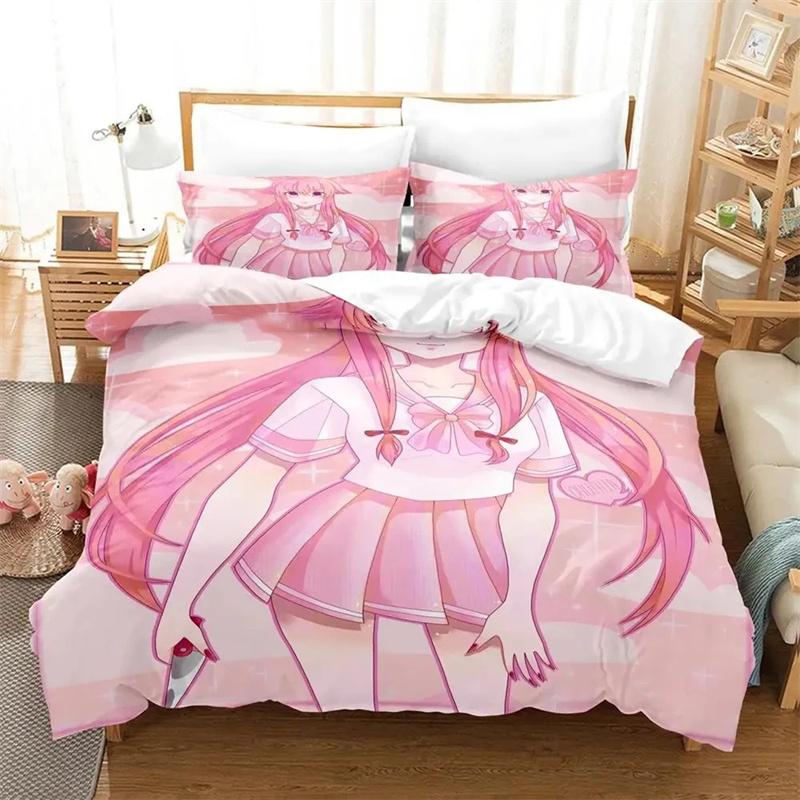 Anime Jurnalul Viitorului Yuno Gasai Set de Pat Husă de Plapumă Față de Pernă, Mărime King Queen Twin Băieți Fete Adulți Set de Lenjerie de Pat
