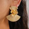 Retro Metal Fan Shaped Stud Earrings Women Geometric Pleated Exaggerated Flower Earrings Minimalist Daily Banquet Jewelry Gifts