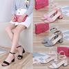 Women's Summer Mid Heel Sandals, Chunky Heel Open-Toe Suede One-Strap Roman Shoes, Fashion Sexy Casual Shoes