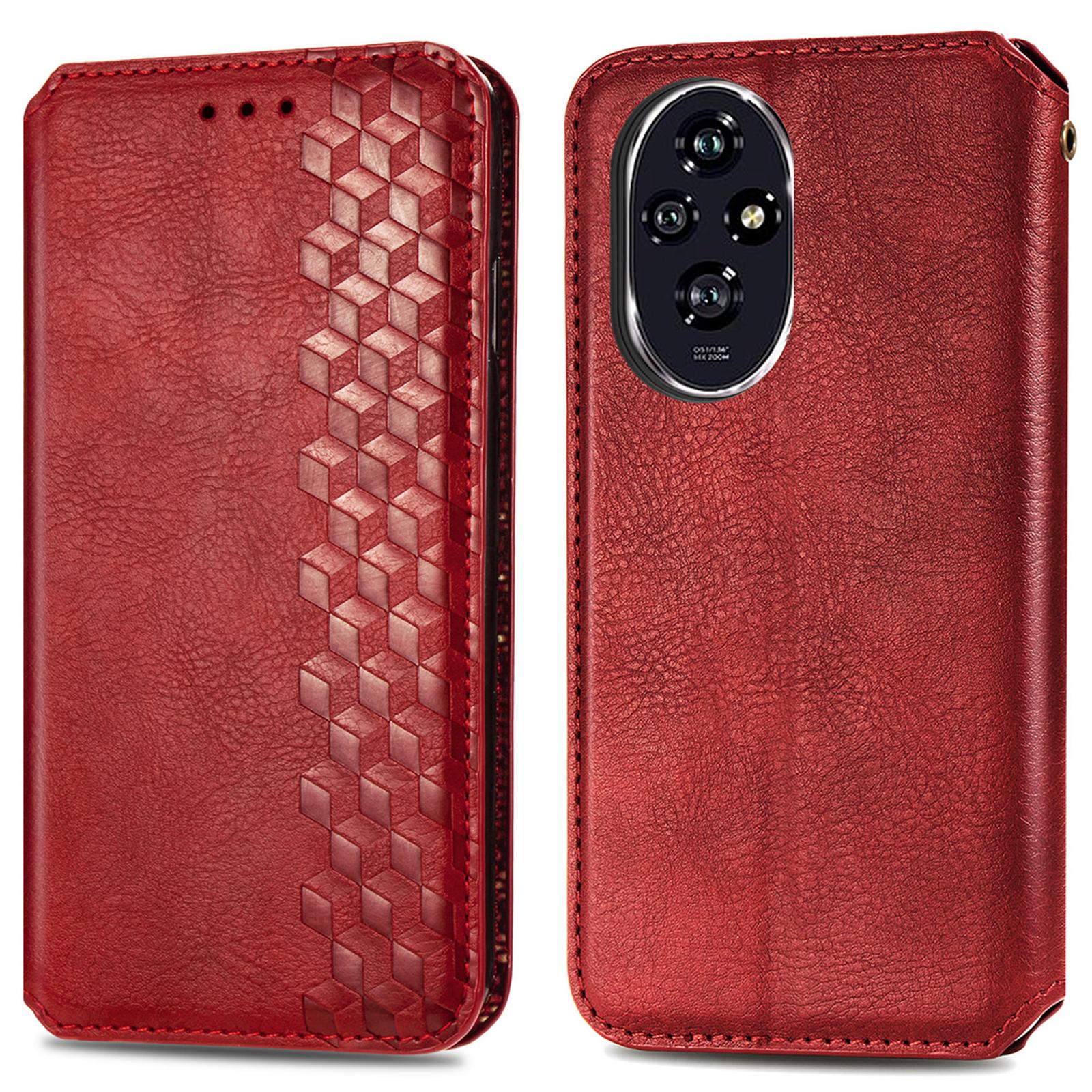 

For Honor 200 5G PU Leather Case Rhombus Imprint Wallet Stand Phone Cover Red