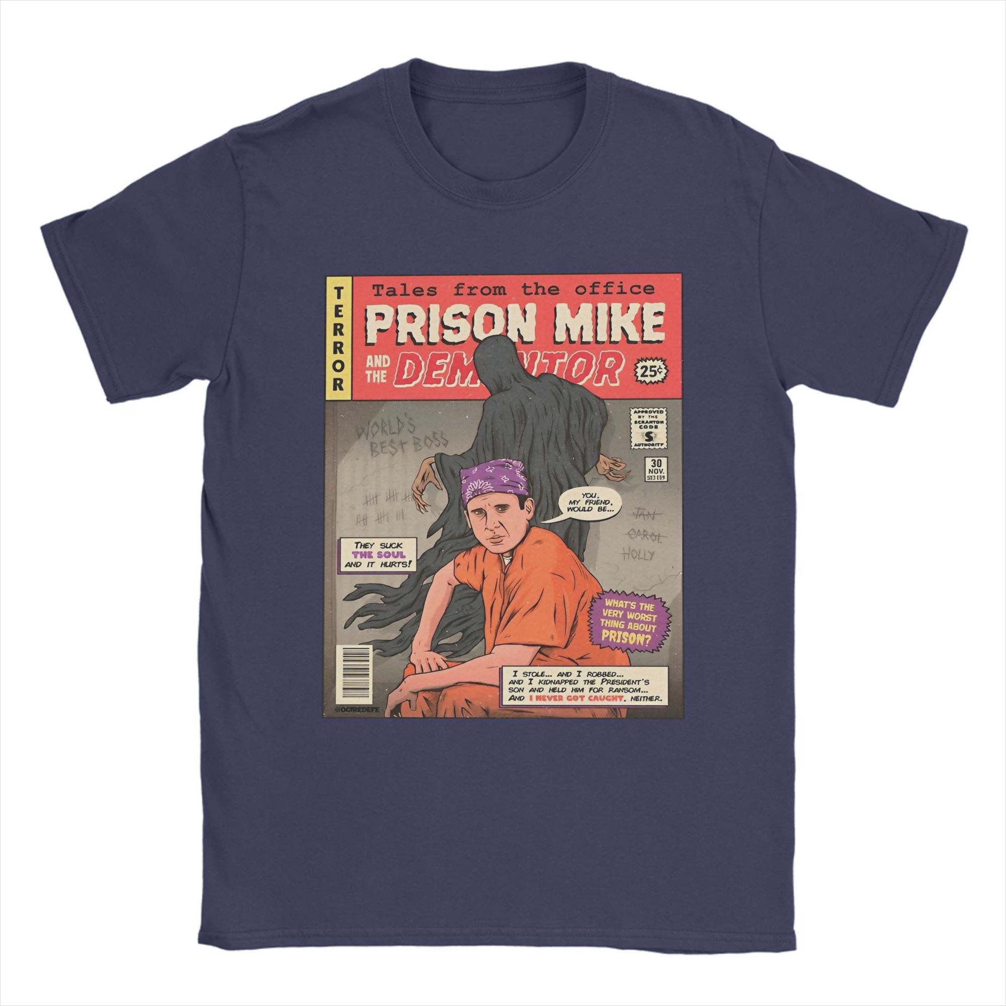 

Винтажная футболка Prison Mike The Office для мужчин с круглым вырезом из чистого хлопка, футболки с коротким рукавом в стиле комиксов из телешоу, летние топы XXXXXL темно-синий