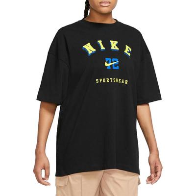 Round Neck Logo Short Sleeve Straight T-Shirt Women Tops Black DX7923-010