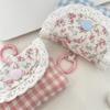 Mini Cute Sweet Lace Floral Coin Purse  Pink Blue Plaid Headphone Protective Case Girls Portable Small Storage Bag