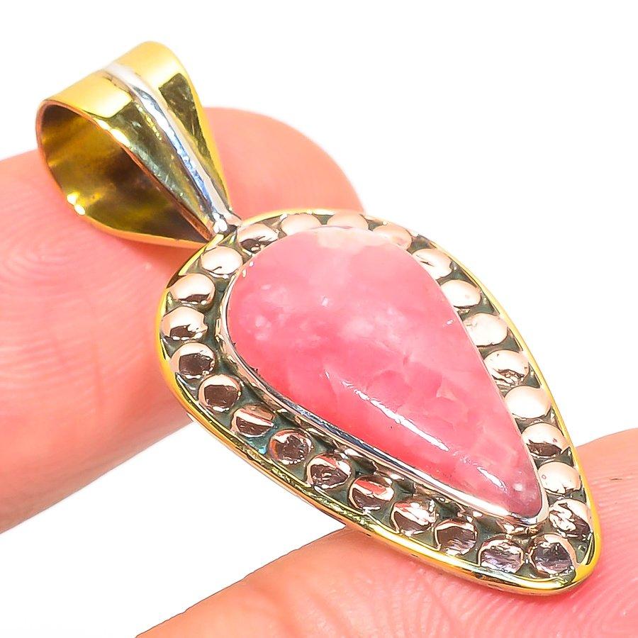 Natural Rhodochrosite TwoTone 925 Solid Sterling Silver Gift Pendant 1.50" O0F01