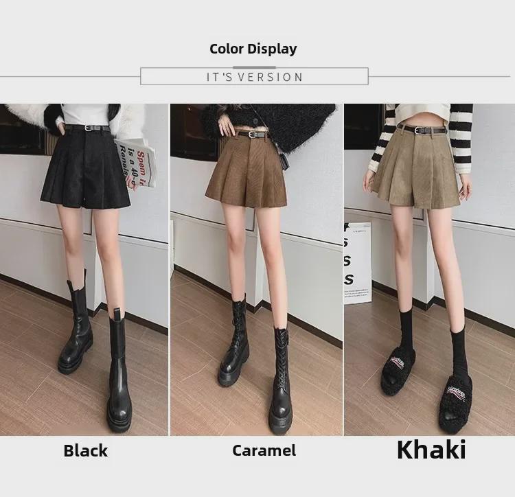 Women's High-Waist Corduroy A-Line Pleated Skirt: Retro, Simple, Versatile, and Anti-Exposure Skirt for Autumn.