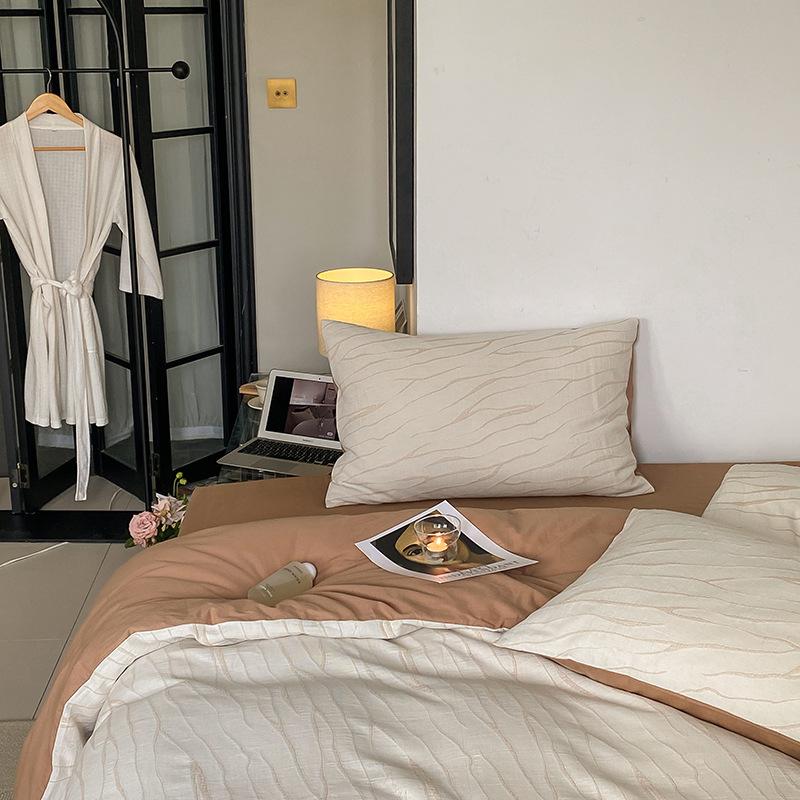 Ins Washed Cotton Jacquard Gray Retro Bed and Breakfast Four-piece Set of Pure Cotton Artistic Quilt Cover Sheets