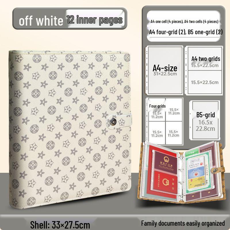 A4 Large Capacity Family Document Organizer with Transparent Pages for Birth Certificates and Household Registers