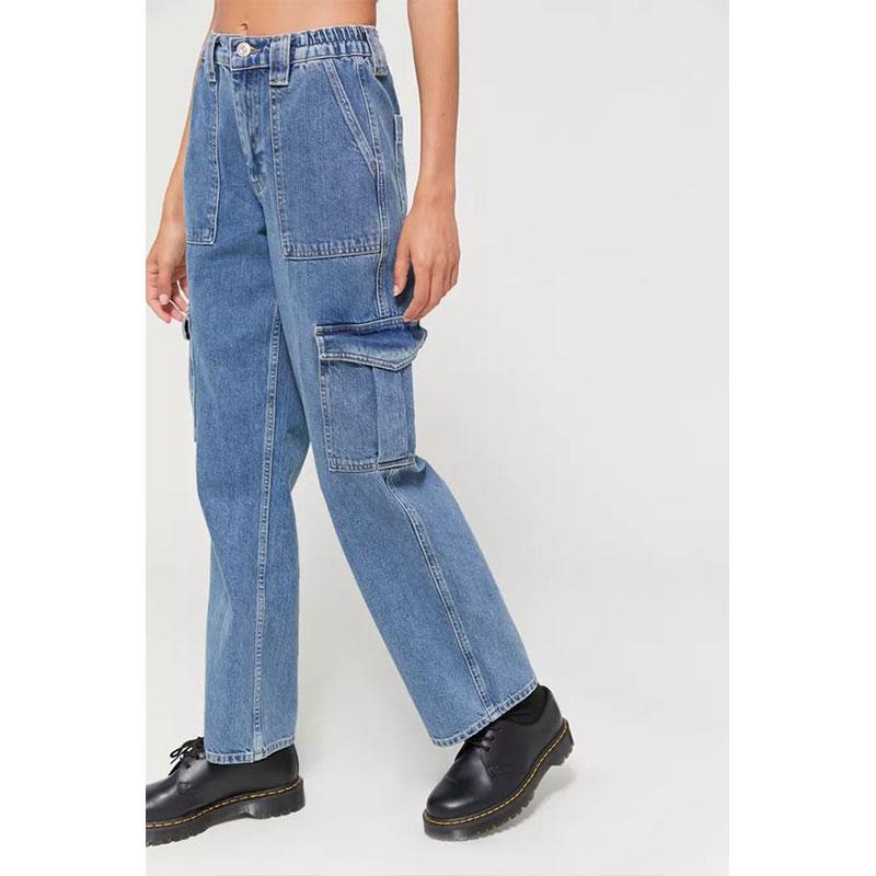 

Женские прямые джинсовые джинсы-карго с несколькими сумками XL синий