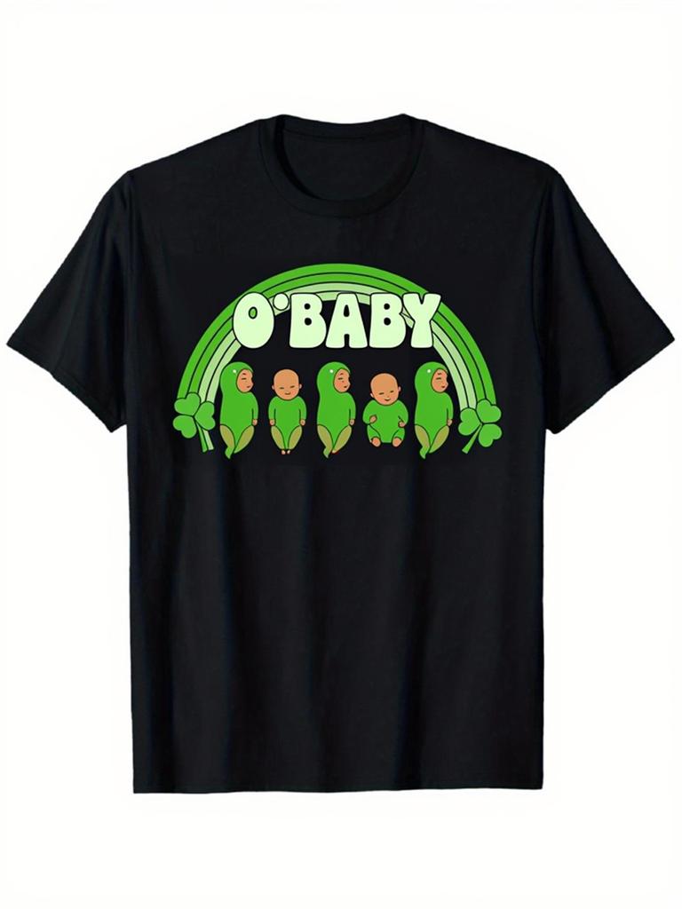 O Baby St Patricks Day Babies Rainbow Graphic Tee Casual Crew Neck Short Sleeve Unisex Cotton T-Shirt