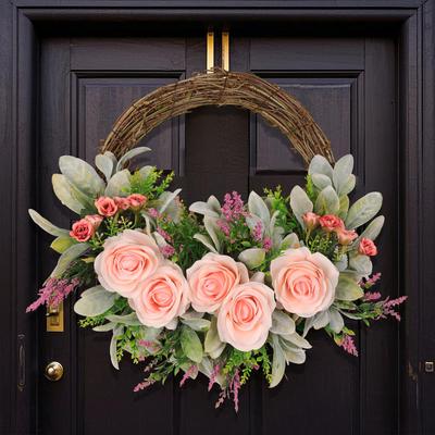Decorative Wreath Rabbit Ear Leaf Simulation Rose Home Wall Hanging Plastic Rattan Easter Decoration