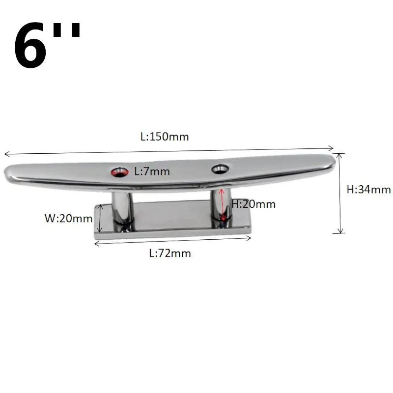 4" 5" 6" 8" Low Flat Cleat  316 Stainless Steel 2 Hole Hardware boat cleats For Marine Boat Deck Rope Tie yacht accessories