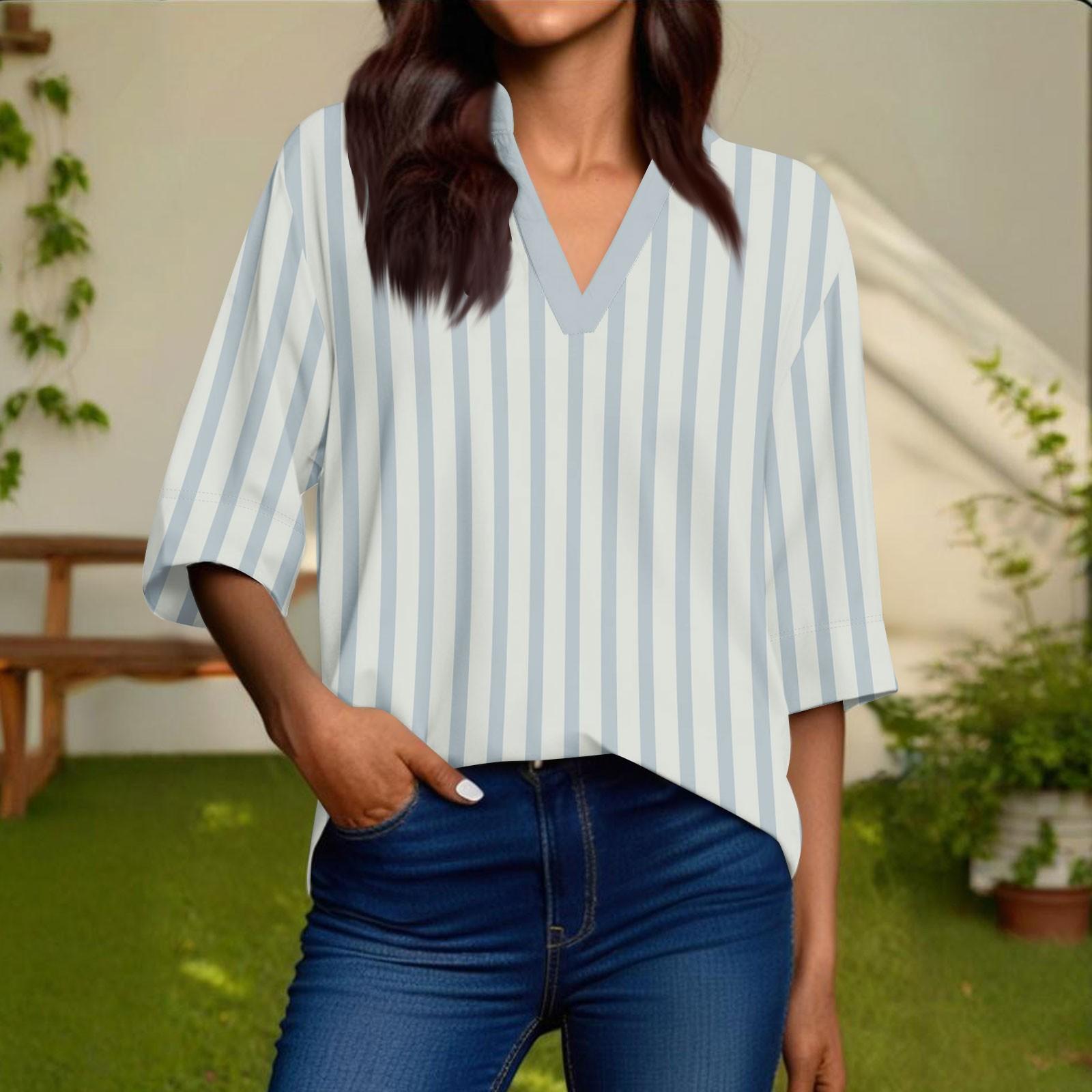 

Жіноча модна повсякденна сорочка з V-подібним вирізом рукав 3/4 пуловер топ S