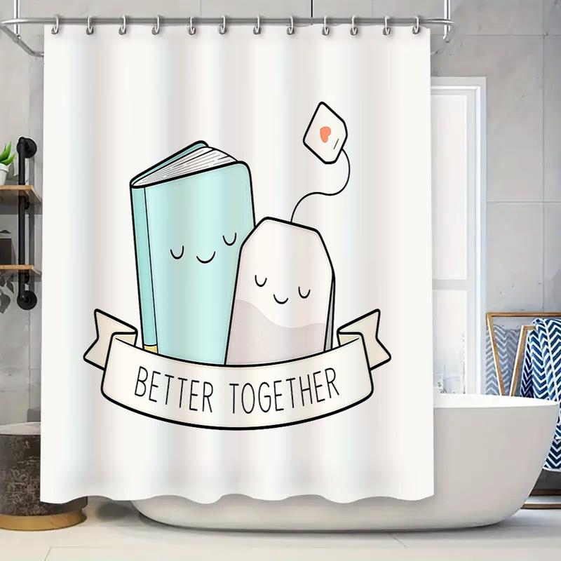 

Cute Cat Reading Book Shower Curtain Waterproof Bathroom Decor Vintage Literary Animal Pattern Fabric Liner 90x180cm