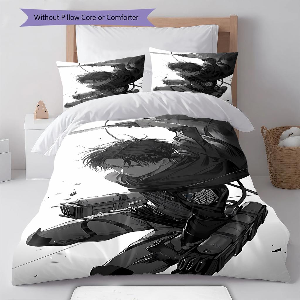 Attack on Titan Pattern Bedding,Quilt Set Quilt Cover Pillowcase Home Birthday Gift (1 * duvet cover + 2 * pillowcase, without core)
