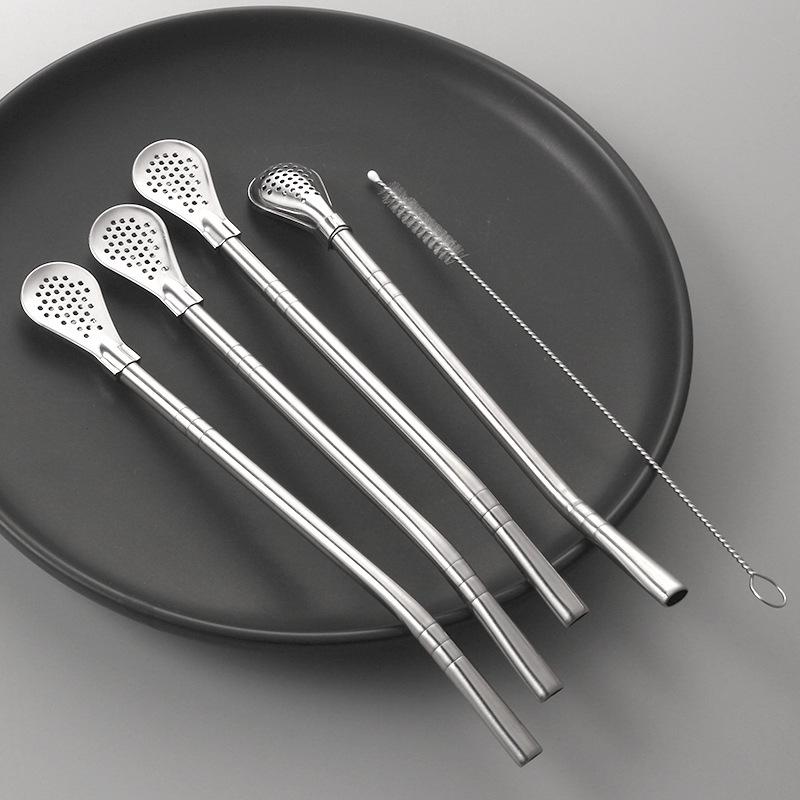 Detachable 304 Stainless Steel Straw Spoon for Coffee and Milk Tea